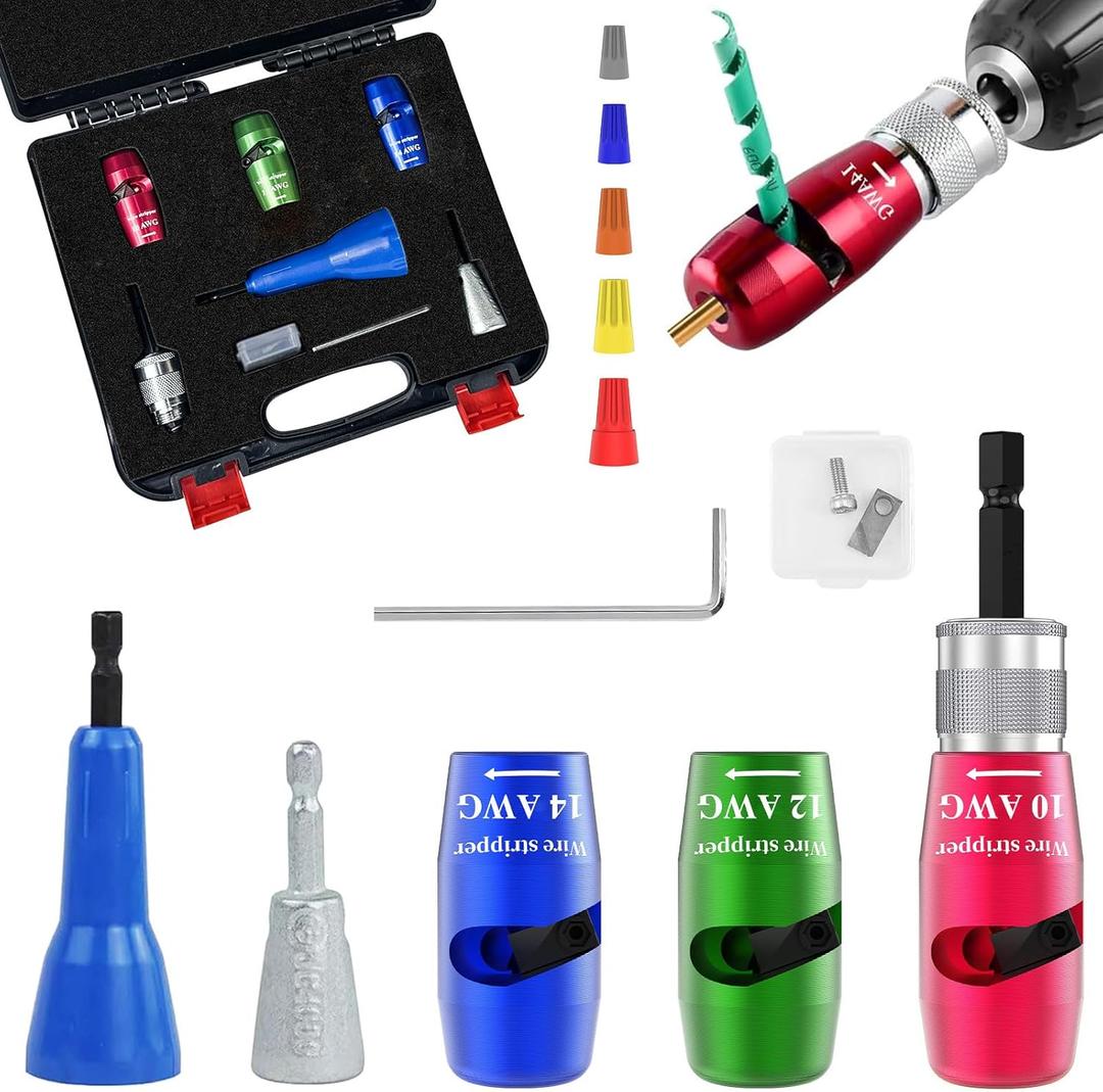 7Pcs Wire Twister Tool for Drill,YIHANGYE Wire Stripper for Drill,for 10-12-14 Gauge Electric Wire Stripper,Drill Wire Twister With 2Pcs Metal and Plasticwire Twisting Tool,Wire Connectors Nuts