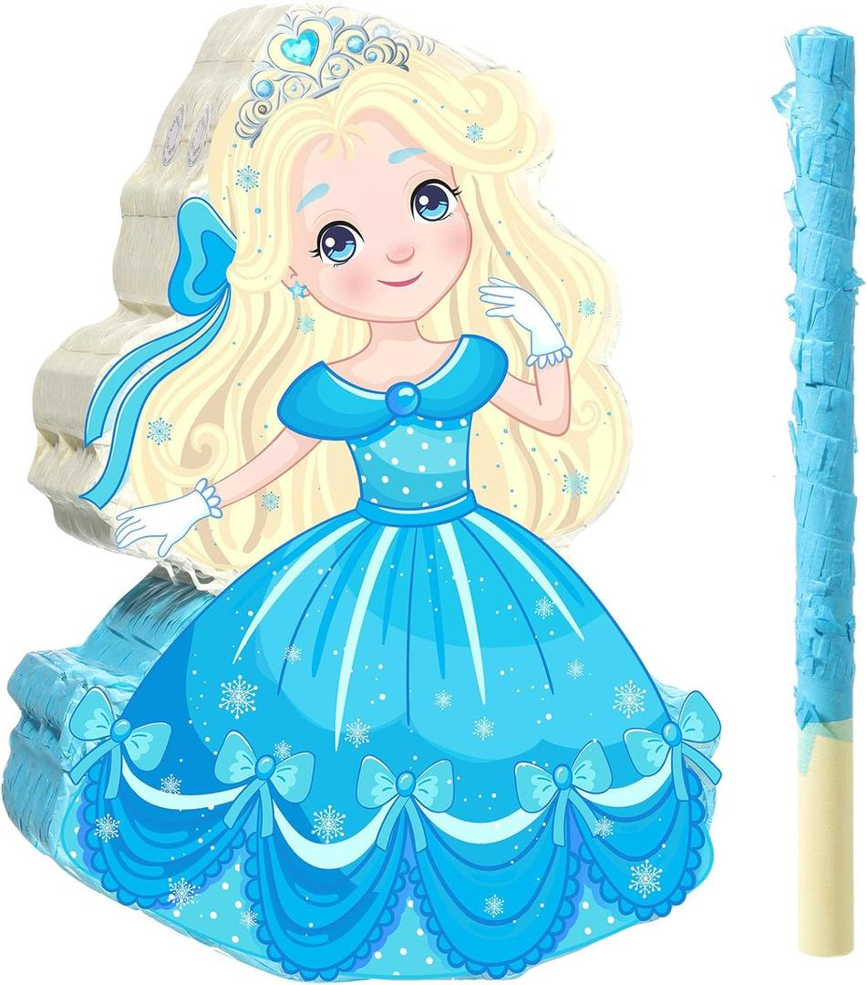 Threan Princess Piata Girl Princess Party Game Set Blue Theme Piata Birthday Decorations with Stick for Girl Baby Birthday Party Game Supplies Decoration