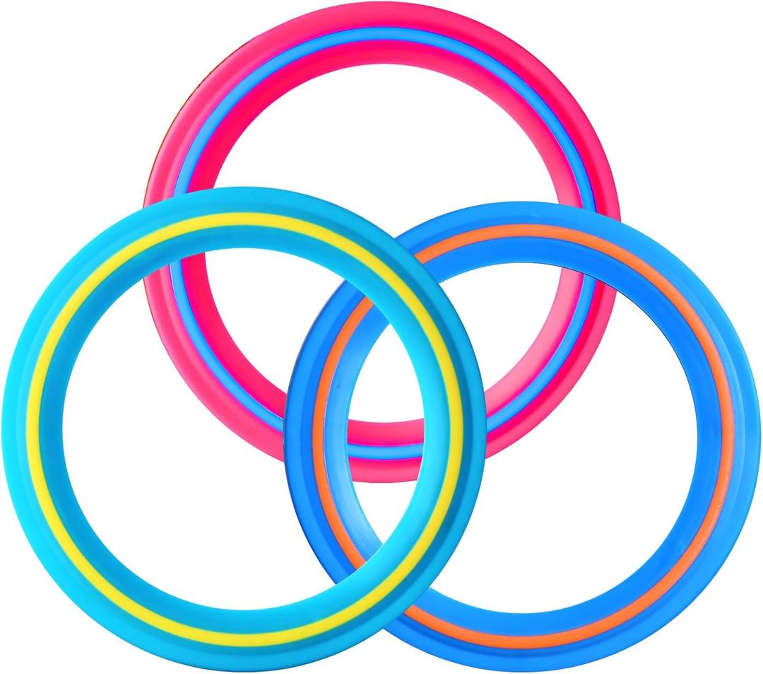 JEEFUD Flying Disc for Kids Adults 11 inch Flying Ring, 3 Pack Beach Backyard Sports Play Soft Discs, Sport Outdoor Toy Gift for 4+ Year Old Boys Girls Family (3PCS (Blue/Pink&Turquoise)