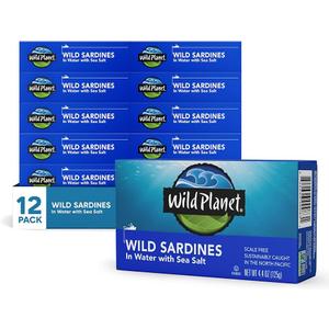 Wild Planet Wild Sardines in Water with Sea Salt, Tinned Fish, Non-GMO, Sustainable 4.4 Ounce (Pack of 12), BB 11/12/2023