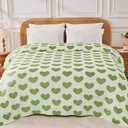 FY FIBER HOUSE Heart Flannel Queen Blanket Soft Cozy Blankets for Lover Gifts All Season Use, 90x90 Inches, Sage Green