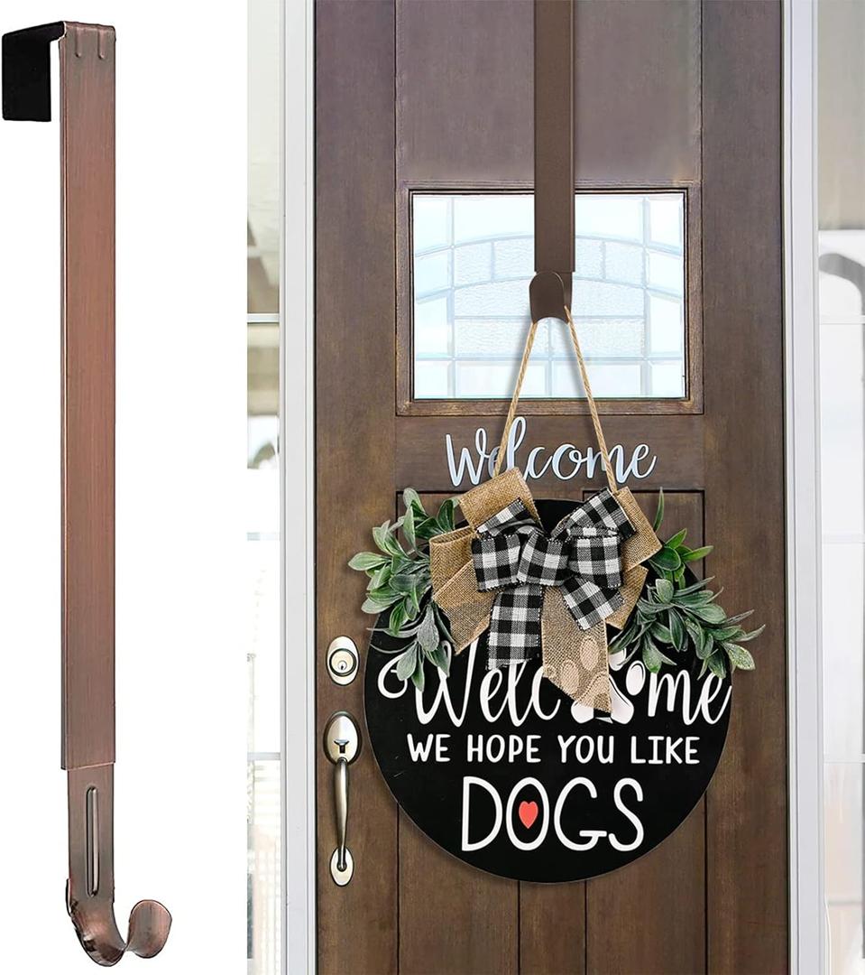 Myfolrena Wreath Hanger (Bronze-1 Pack) - Stainless Steel Adjustable Door Hanger for Front Door, 15-24inch, 20lb Weight Capacity