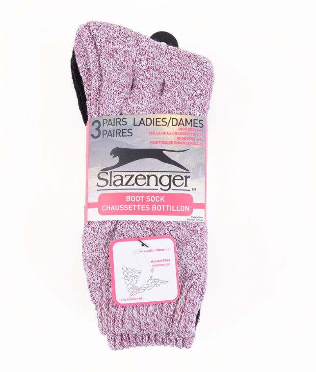 Asst. color cotton boot socks - 3 pairs, Size 9-11