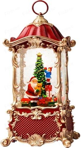 Flldsee Snow Globe Lantern Christmas Decorations Indoor, Musical Snowglobe Light with Timer, USB & Battery Powered Music Box, Santa Claus Bear Cub Moving Train, Xmas Holiday Home Decor