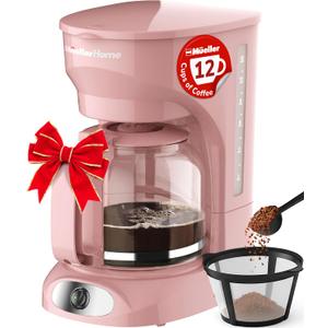 MUELLER HOME 12-Cup Pink Coffee Maker - Borosilicate Carafe, Auto-Off, Pink Kitchen Accessories, Reusable Filter, Anti-Drip, Kitchen Appliances, Keep-Warm Function, Kitchen Dcor