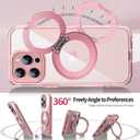 Privacy Case for iPhone 16 Pro Max with 360Stand [Built-in Anti Peeping Screen Protector] [Compatible with MagSafe] [Magnetic Ring ] Full Body Protective Phone Cover 6.9", Pink