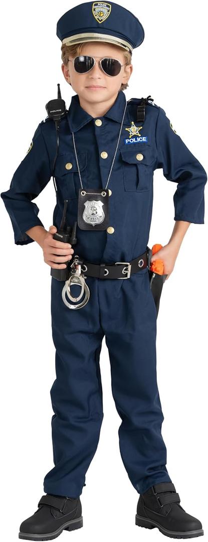 Dress Up America Police Costume for Kids  Realistic Cop Uniform with Shirt, Pants, Hat & Accessories - Halloween Costume (Medium)