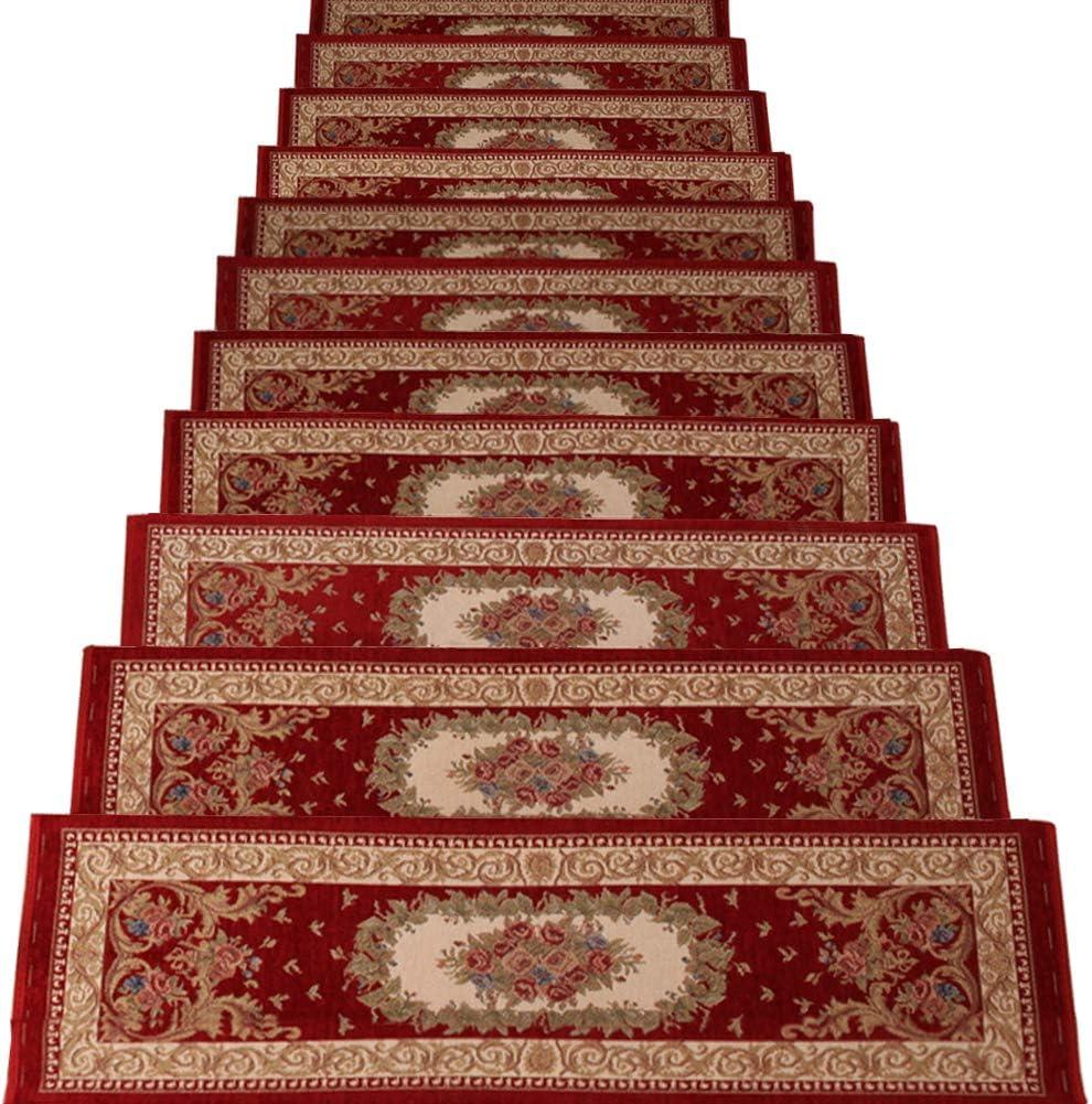 Set of 13 Non-Slip Washable Stair Treads Carpet with Skid Resistant Rubber Backing Indoor Wooden Step Mats Self-Adhesive Stair Protectors 10.2" x 25.2" Alexander Red