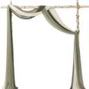 Ling's Moment Wedding Arch Draping Fabric 3 Panels 20Ft Sage Green Chiffon Fabric,Sheer Hanging Drapes Arrangement for Wedding Ceremony Backdrop Outdoors Party Swag Home Decor (White & Sage)
