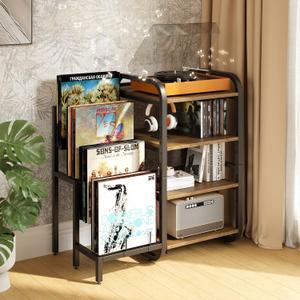 Record Player Stand, 4 Tier Vinyl Record Storage Holder Record Player Table, Adjustable Turntable Stand Vinyl Shelf Cabinet Holds up to 350+ Albums, for Living Room Bedroom