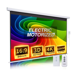 Pull Down Projector Screen Motorized 84 Inch 16:9 HD Electric Small Projector Screen Portable with Remote, Automatic Projector Screens Wall Ceiling Mount White Movie Screens for Outdoor Indoor