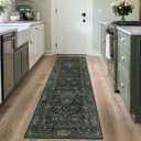 2x6 Floral Washable Area Rug Soft Runner Rugs for Living Room, Vintage Boho Hallway Rug for Bedroom Dining Room, Distressed Botanical Birds Non Slip Low Pile Animal Throw Carpet for Office, Dark Green