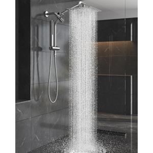 Veken 10'' All Metal Rain Shower Head with Handheld Spray Combo, Hand Held Bathroom Showerhead Combo with Extension Arm, Dual shower with Power Wash, Adjustable Rainfall Shower Head, Chrome