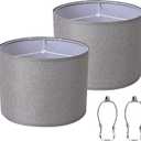 Set of 2 Grey Linen Blend Lamp Shades, Drum Table Lamp Shades Replacement, 13 Top x 13 Bottom x 9.8 High, Spider Fitter with Metal Harps Included, for Bedroom & Bedside (Assembly Required)