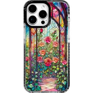 for iPhone 16 Pro Max Case,Stained Glass Rose Garden Pattern,Military-Grade Drop Protection,Elegant Floral Soft Slim TPU Protective Cover with Camera Protection for Girls