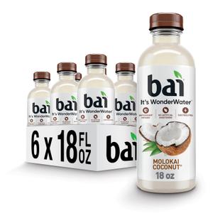 Bai Antioxidant Infused Water Beverage, Molokai Coconut, with Vitamin C and No Artificial Sweeteners, 18 Fluid Ounce Bottle, 6 Pack, BBD: JUN 30/2026