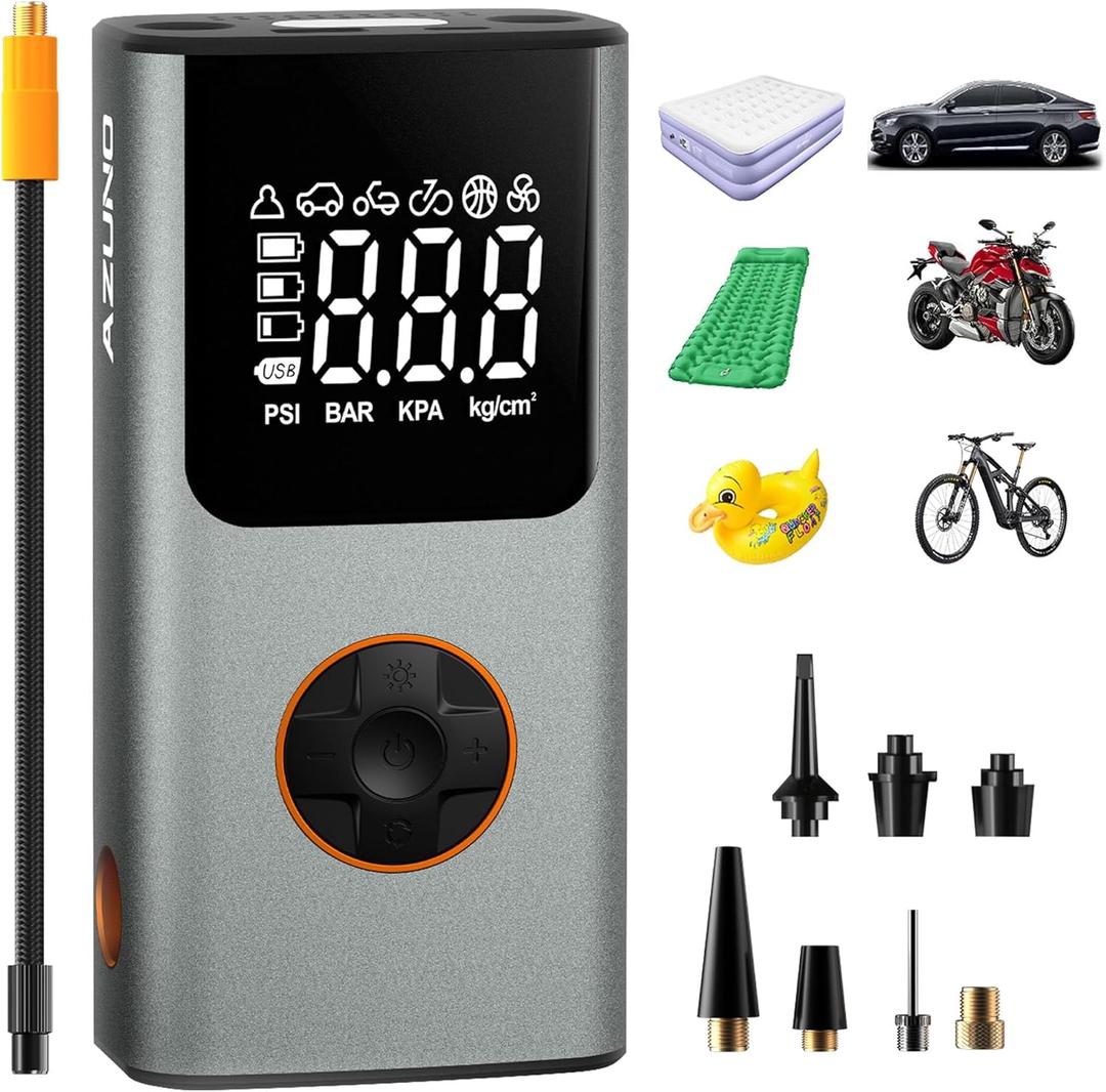 AZUNO 2-in-1 Electric Air Pump for Inflatables, 150 PSI Battery USB Rechargeable Fast Cordless Portable Air Mattress Pump, Suit for Air Mattress, Bed Pool Toys, Swimming Ring, Floats & Tires