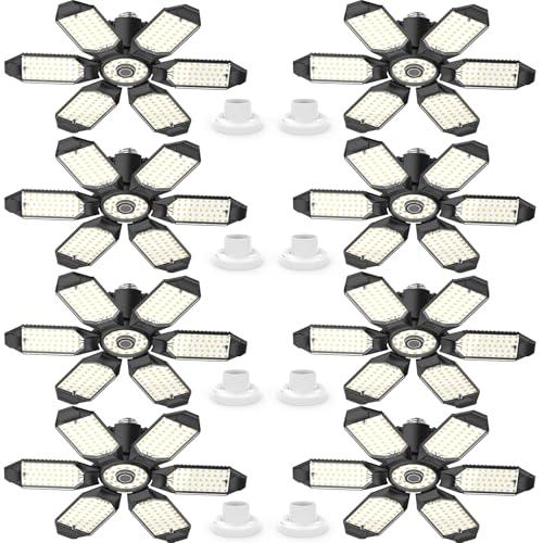 LUCORUSC Led Garage Lights 8 Pack 200W Super Bright Ceiling Led Shop Lights, E26/E27 Base, 6500K, 22000LM Deformable Garage Light Ideal for Basement, Attic and Workshop Commercial Bay Lighting