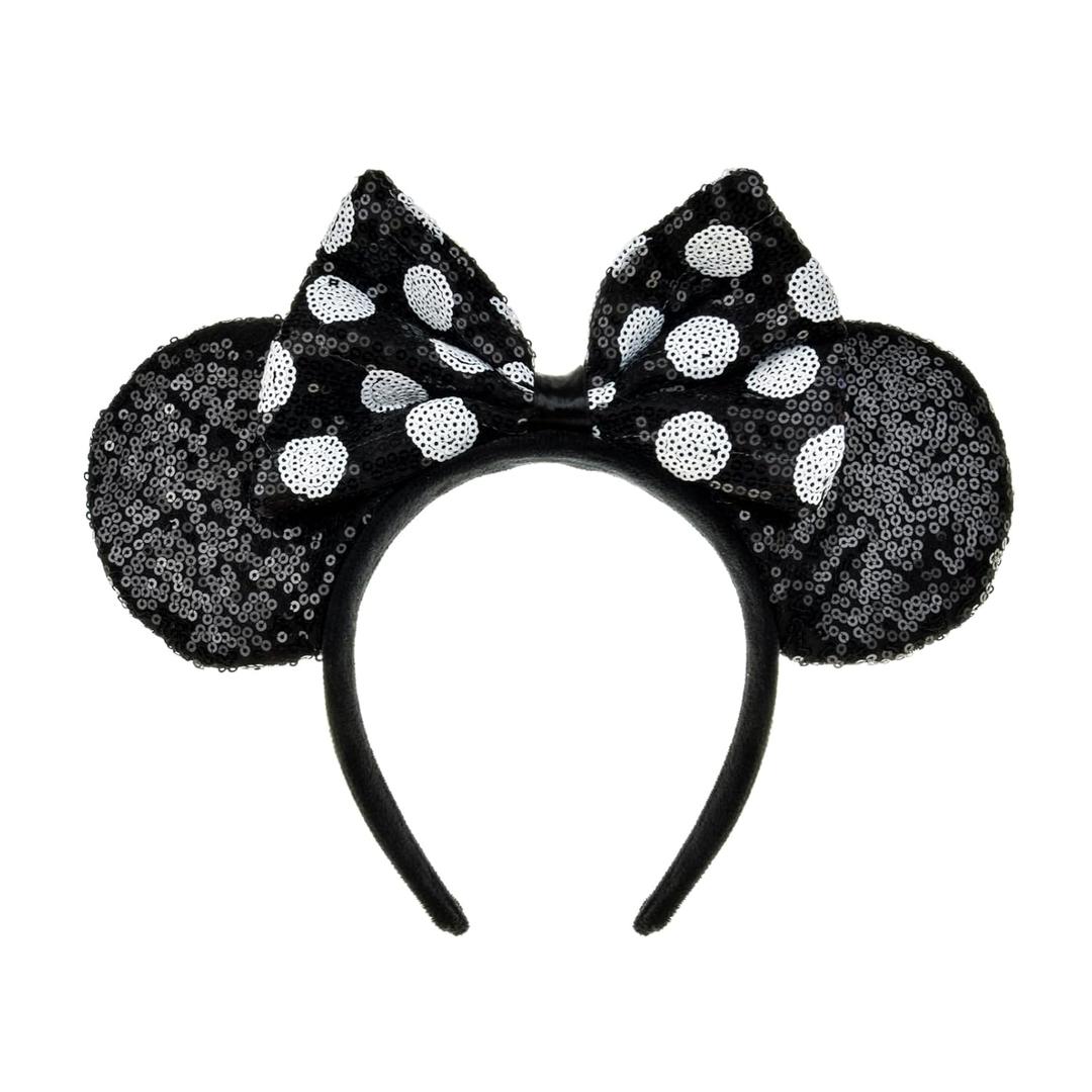 A Miaow Colorful Sequin Headband Glitter Bow Hair Clasp Adults Women Butterfly Hair Hoop Birthday Party Holiday Park Photo Supply (Black White)