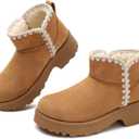 Winter Brown Boots for Women Snow Mini Boot Platform Furry in 2025 Fall Booties with Shell-Shape Trim (7)