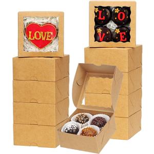 40 Pack Small Bakery Boxes 4x4x2 Inches Cookies Boxes Mini Bundt Cake Boxes Pie Boxes Cinnamon Roll Treat Packing Chocolate Truffle Box Party Wedding Favor (Brown)