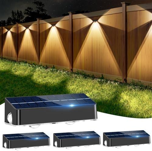 nibuuecer Solar Fence Lights 9 Colors＆11 Lighting Modes Fence Solar Light Outdoor Waterproof IP65, 3-Side Lighting LED Deck Lights for Outside Wall Backyard Step Patio Garden 4 Pack