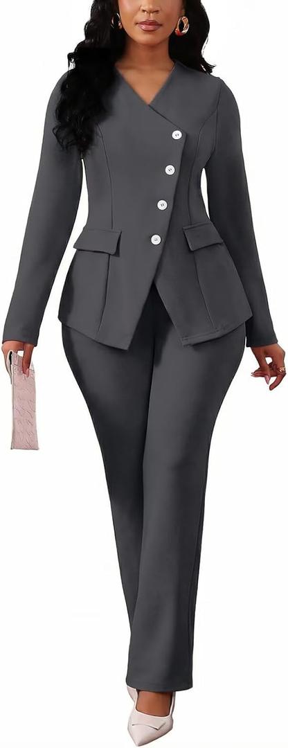 Mintsnow Pant Suits for Women Dressy Long Sleeve Blazer Jackets and High Waisted Wide Leg Pants Sets 2 Piece Work Outfit 2026, Large
