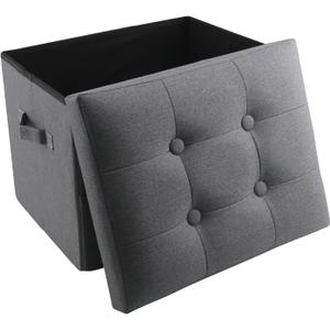 Storage Ottoman,Foot Rest Stool,Linen Footstool Storage Bench, 17x13x13in,350 lbs Folding Bench Small Ottoman for Living Room, Bedroom, Dorm. Dark Gray