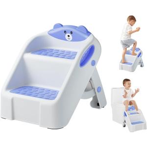 Step Stool for Toddlers, Toddler Step Stool for Bathroom Sink, Foldable Non-Slip Kids Stool with Handle, 2 Step Stools for Kids, Toddler Stool for Kitchen Bedroom Counter Sink