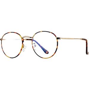 HJSTES Round Blue Light Glasses for Women Men Retro Circle Clear Lens Metal Frame Eyeglasses