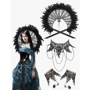 Witch Jewelry Victorian Dress for Women Lace Choker Lace Necklace Bracelet Wristband Set Halloween Costume Cosplay Black