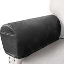 Leather Look Couch Arm Covers Set of 2 Armrest Covers for Sofa Chair Arm Protectors Stretch Armchair Slipcovers with Pockets Washable Spandex Fabric (Large, Dark Grey)