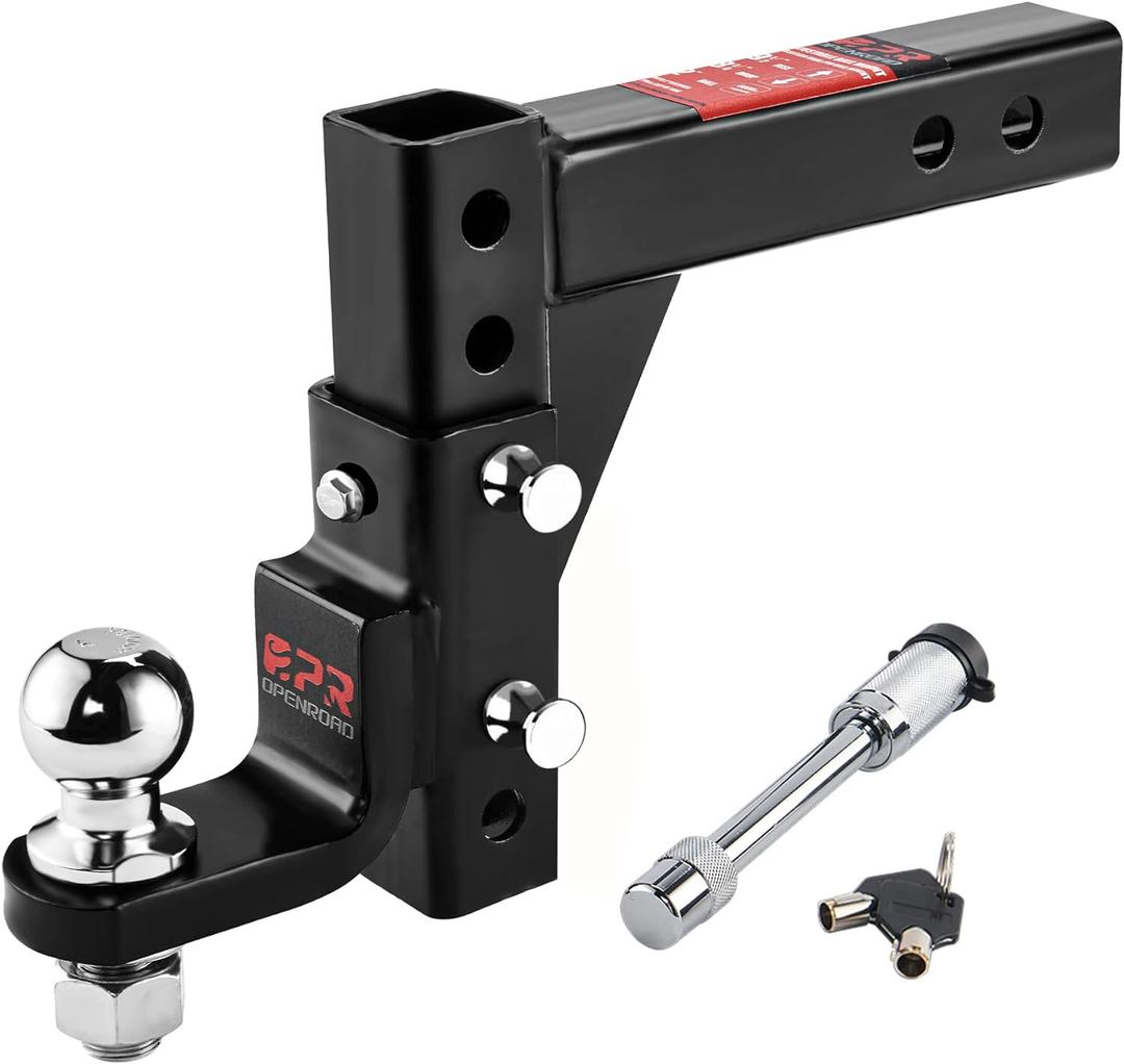 OPENROAD Adjustable Trailer Hitch Ball Mount - Fits 2-Inch Receiver, 2" Tow Balls, 7500lbs, 9-1/2" Drop/ 8-1/4" Rise, Heavy Duty Truck Hitch with Stainless Steel Pins and Lock (Hitch Ball Mount 1)