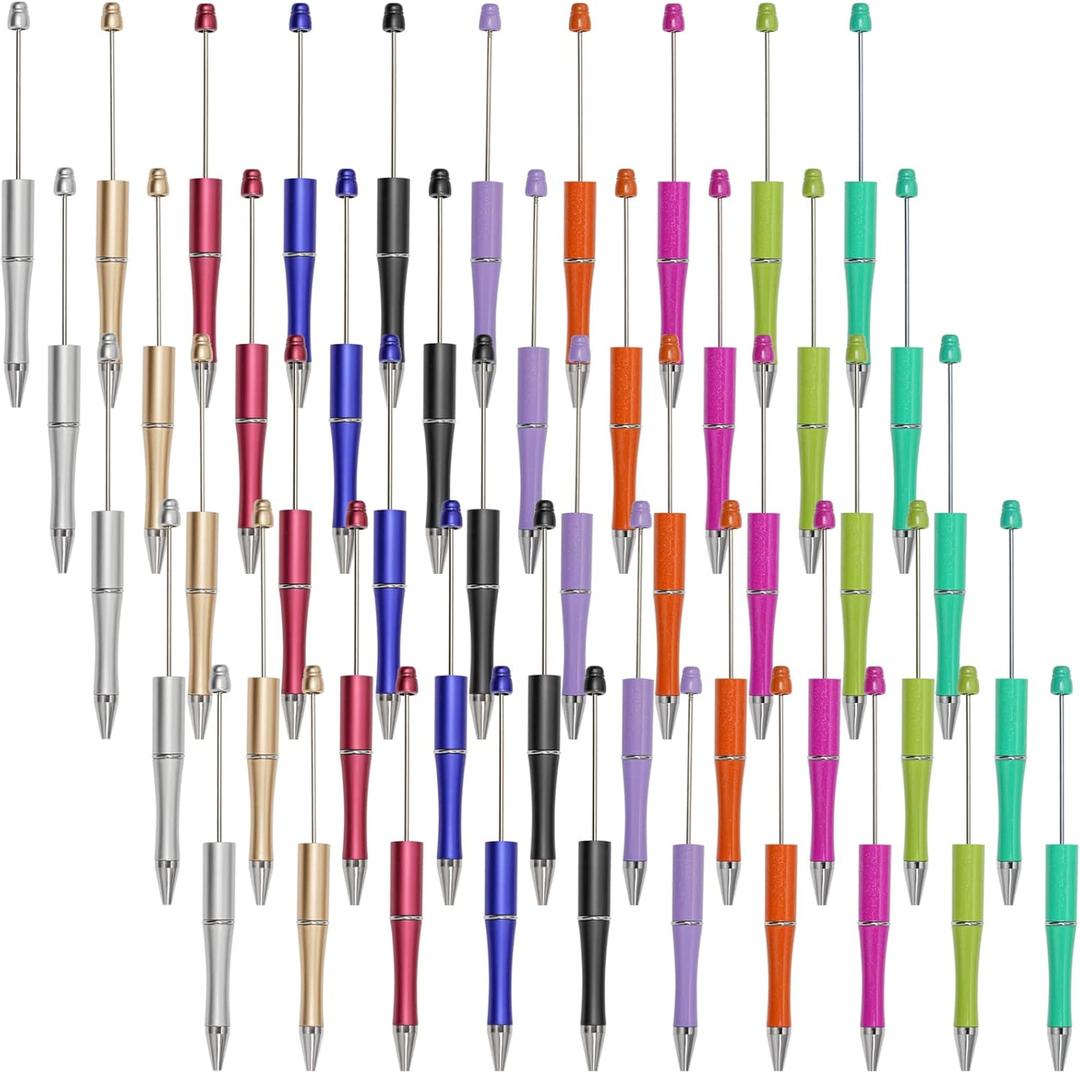 jiebor 50Pcs Beadable Pens Plastic Bead Black Ink Ballpoint DIY Cute Cool Pens for Journaling Students Teacher Bridal Graduation Gift Office Supplies Multicolor