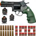Dreamplay Soft Bullets Revolver Toy Gun, Realistic Foam Blasters Revolver Shooting Game Role-Playing Props Gifts for Adults Children with 12 Shells 100 Bullets and 3 Targets (Green)