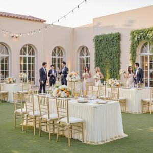 leegleri 6 pk 6ft Ivory Tulle Tablecloth for Rectangle Tables, 2-in-1 Cream Table Covers with Tulle Skirt,Wrinkle Free Stretchy Ruffle Tulle Table Cloths Fitted for Wedding Party Banquet Vendor, 6FT_6 Pack