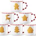 Vesici 6 Pcs Christmas Mugs Set 10 oz Xmas Ceramic Coffee Mug Candy Cane Handle Hot Cocoa Mug Gift for Hot Chocolate Coffee Holiday Mornings Winter Holiday Family Gift (Gingerbread House)