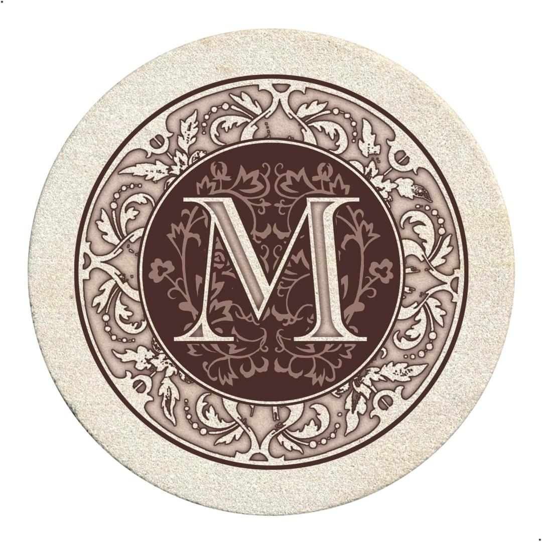 Thirstystone Monogram Letter M 4 Pack Sandstone Coasters Manufactured in The USA Decorative Absorbent Easily Wipes Clean