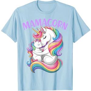 Women Mamacorn Mom Baby Girl Daughter Unicorn Mother's Day T-Shirt, Black, Medium, Baby Blue