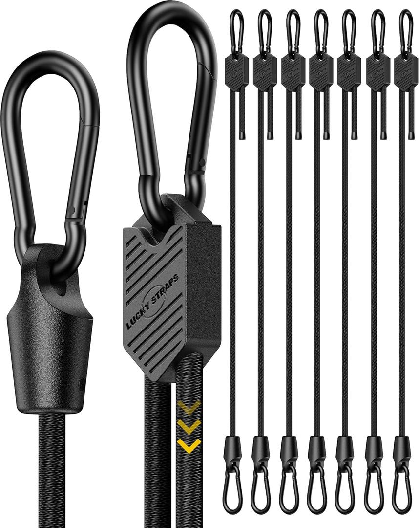 8 Pcs 80 Inch Adjustable Carabiner Bungee Cords with Hooks, Easy to Adjust from 7" to 80", Black Bungee Straps with UV-Resistance & Superior Elasticity for Cargo, Bike, Luggage, Carts, Truck, etc