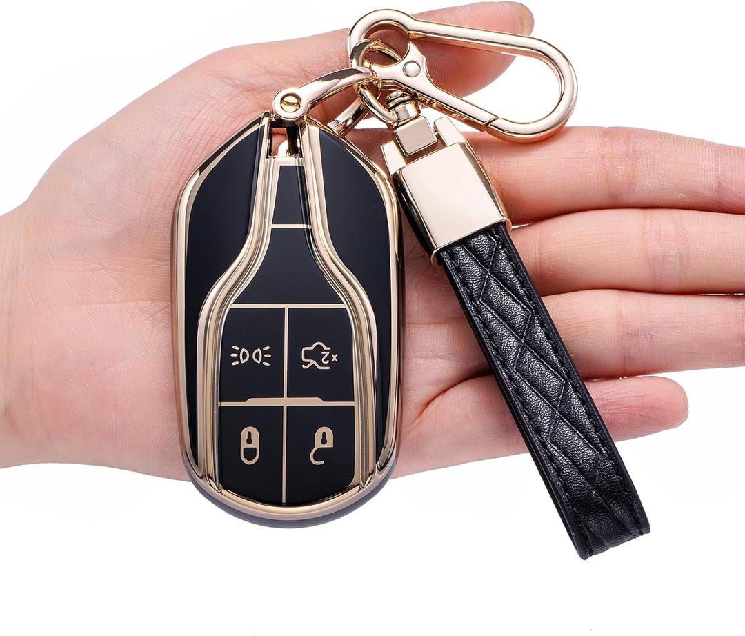 Key Fob Cover for Maserati,Soft TPU Key Case Shell Compatible with 2013-up Maserati Quattroporte,Ghibli,2017-up (Black)