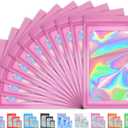 100 PCS Mylar Holographic Bags, Smell Proof Bags, Clear Resealable Bags, Valentines Day Decorations Gift Baggies for Bracelet, Lipgloss, Eyelash, Jewelry Packaging | Pink, 3x5 Inch