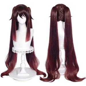 SL Brown Pigtails Wig for Hu Tao Cosplay Wig Anime Straight Cosplay Hair Wigs with Ponytails + Cap (Hu Tao) Long