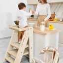 Forbena Collapsible Montessori Learning Standing Tower for Toddlers, Foldable Toddler Kitchen Stool Helper, Adjustable Plastic Kids Children Stepping Stool for Counter Bathroom Sink (Apricot)