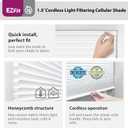 DEZ FURNISHINGS EZ Fit No Tools No Drill Cordless 1.5" Light Filtering Cellular Shade, 36" W x 64" H, White