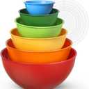 6-Piece Plastic Mixing Bowl Set with Lids for Kitchen, Nesting Storage Bowls for Baking, Prepping,Cooking and Serving Food, Dishwasher, Microwave Safe,Great for Mixing & Serving(6 Set-Rose Red)