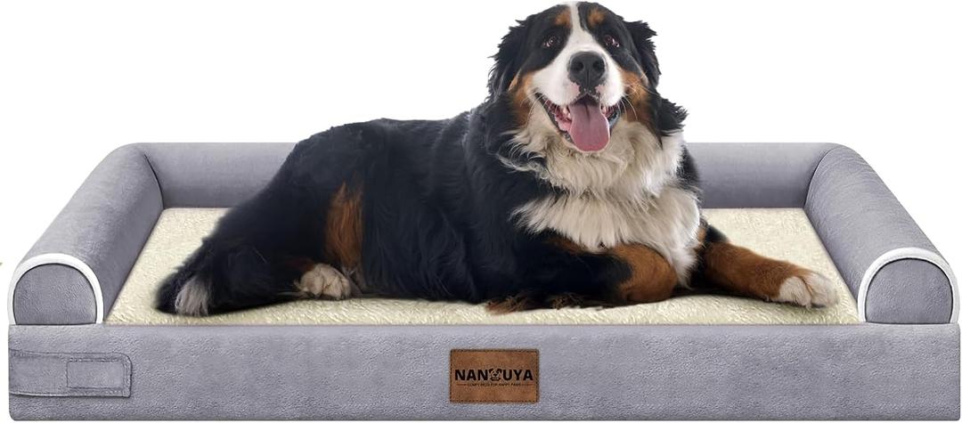 Large Dog Bed Orthopedic Washable: Jumbo Dog Bed Bolster Extra Large Dogs Egg Crate Foam Sofa Couch Waterproof Removable Cover - Purple (53.0"L x 42.0"W x 6.5"Th)