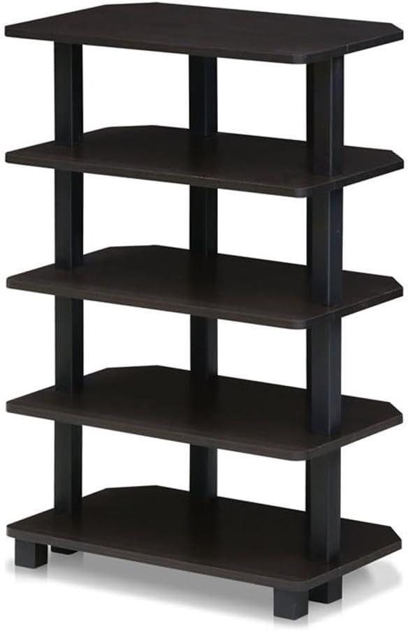 Furinno Turn-N-Tube Storage Shelves, 5-Tier Book Shelf, Corner Shelf, Toolless Open Shelves, for Organization and Storage, Living Room, Garage, Home Office, Espresso
