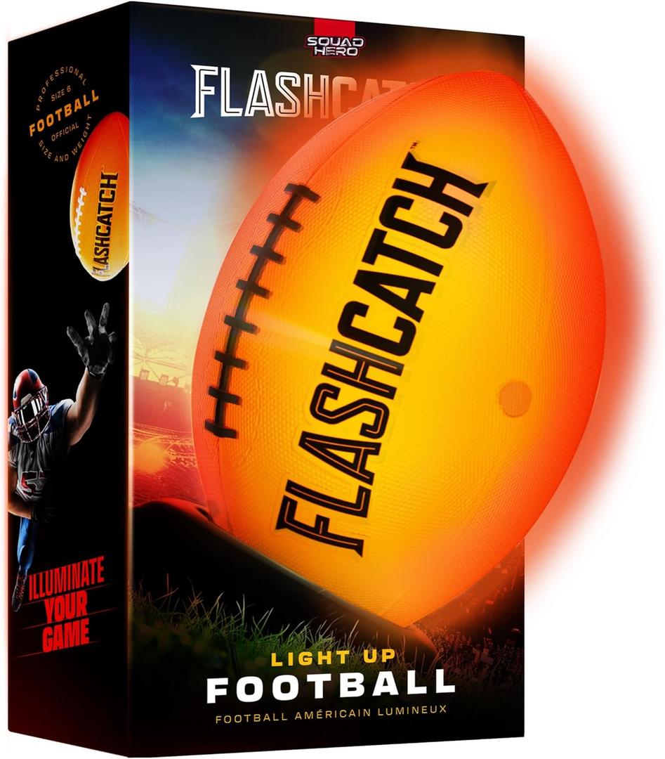 Light Up Football - Glow in the Dark Ball - NO 6 - Boys Gifts - Outdoor Sports, Birthday Gifts for Boys 8-15+ Year Old - Kids Teenage Youth Gift Ideas - Boy Toys Stuff Ages 8 9 10 11 12 13 14 15