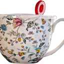 Lightweight Large Soup Mug with Lid Microwave Safe Bone China Soup Bowls with Handles, 21 fl oz Big Coffee Cup For Tea, Cereal, Soups, Large Handle for Comfort, Floral Design Gift for Women